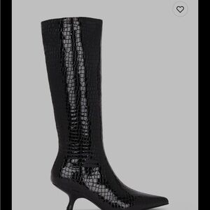 Jeffrey Campbell Black Croc-Patterned Heeled Boots